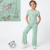 leg 4 green Girls Two Piece Diamante Eiffel Tower Legging Set (1-8Y)
