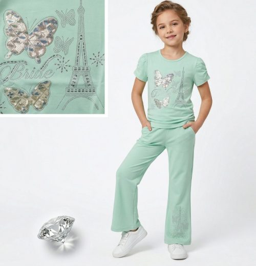 Girls Two Piece Diamante Eiffel Tower Legging Set (1-8Y)