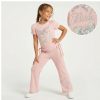 leg 4 pink Girls Two Piece Diamante Eiffel Tower Legging Set (1-8Y)
