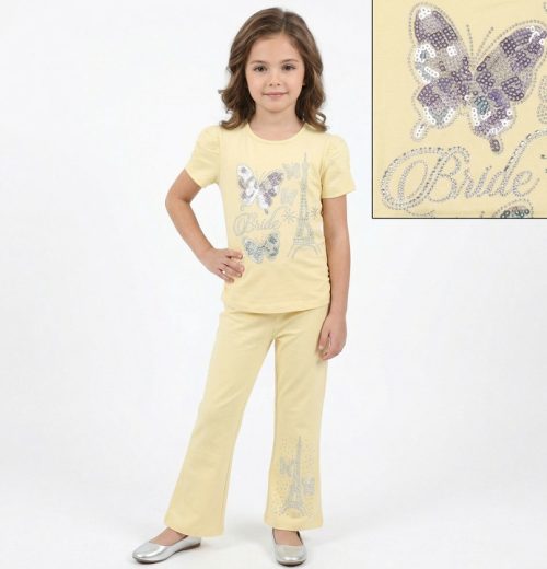 Girls Two Piece Diamante Eiffel Tower Legging Set (1-8Y)