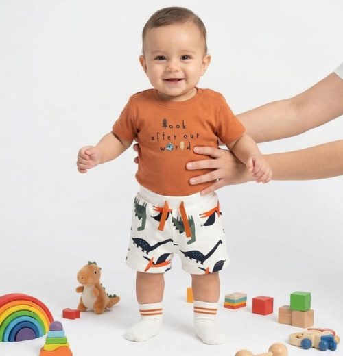 Baby Boys Two Piece "Look After Our World" T-Shirt & Shorts Set with Socks (3-18M)