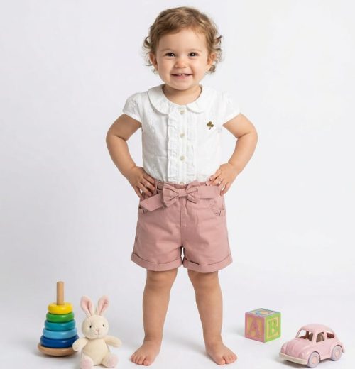 Baby Girls Embroidered All in One Bow Play Suit (0-24M)