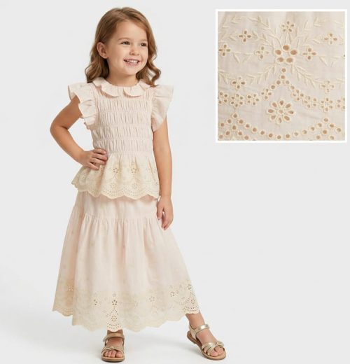 Girls Two Piece Anglaise Top & Long Skirt Set  (5-14Y)