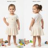 tb1 beige Baby Girls Two Piece Pleated Denim Pocket Dress Set (6M-4Y)