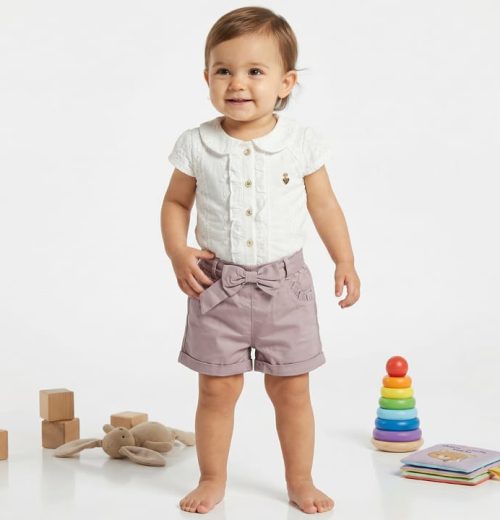 Baby Girls Embroidered All in One Bow Play Suit (0-24M)