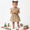 tb6 gold Baby Girls Buttoned Collar Pocket Belt Dress (6M-4Y)