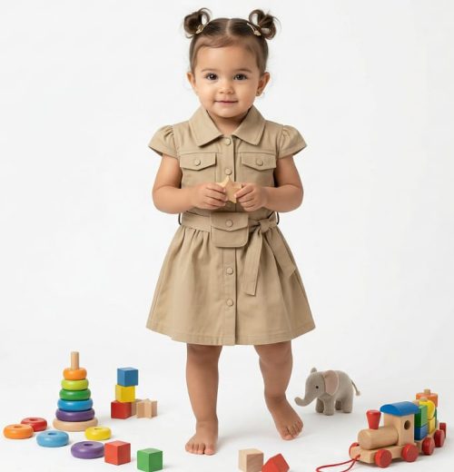 Baby Girls Buttoned Collar Pocket Belt Dress (6M-4Y)