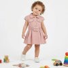 tb6 pink Baby Girls Buttoned Collar Pocket Belt Dress (6M-4Y)