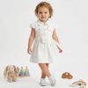 tb6 white Baby Girls Buttoned Collar Pocket Belt Dress (6M-4Y)