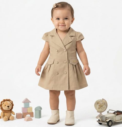 Baby Girls Double Breasted Buttoned Pocket Dress (6M-4Y)