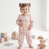 5773 buffalo check Baby Girls Ruffled Sleeves with Buffalo Check Pattern Cotton Lace Romper (0-9M)