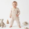 5800 beige with hair clip Baby Girls Neck Lace Cotton Pastel colours Floral Print Romper with Hair Clip (0-9M)