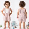 5832 pink Baby Girls Ruffle Strap Cotton Romper(6-36M)