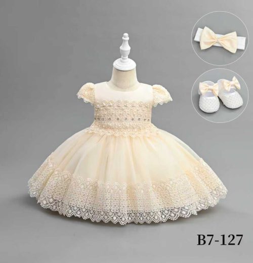 Baby Girls Three Piece Diamante Lace Party Dress with Headband & Shoes (6-24M)