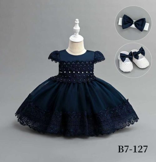 Baby Girls Three Piece Diamante Lace Party Dress with Headband & Shoes (6-24M)