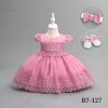 B7 127 pink Baby Girls Three Piece Diamante Lace Party Dress with Headband & Shoes (6-24M)