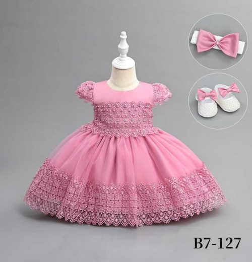 Baby Girls Three Piece Diamante Lace Party Dress with Headband & Shoes (6-24M)