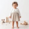 JK001 WHITE CARDIGAN COTTON BEIGE Baby Girls Cotton Dress with White Cardigan & Hairband (6-36M)