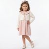 JK01 CARDIGAN COTTON PINK Girls Cotton Frilly Neck Collar Dress with Cardigan & Hair Band (2-5Y)