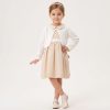 JK02 WHITE CATRDIGAN COTTON BEIGE Girls Cotton Dress with White Cardigan & Hair Band (2-5Y)