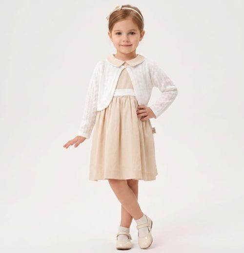 Girls Cotton Dress with White Cardigan & Hair Band (2-5Y)