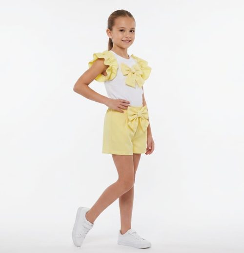 Girls Two Piece Ruffles & Bow Short Set (4-14Y)