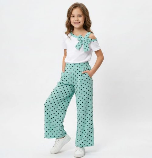Girls Two Piece Black Polka Dot Set (4-14Y)