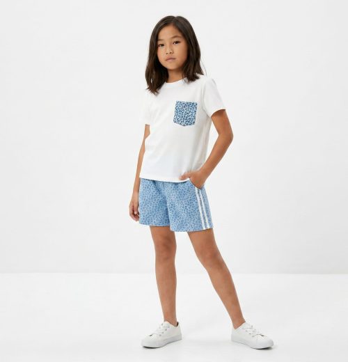 Girls Two Piece Leopard Print Pocket Short Set (4-14Y)