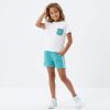 JK4 LEOPARD POCKET GREEN Girls Two Piece Leopard Print Pocket Short Set (4-14Y)