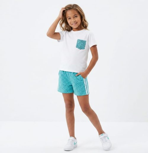 Girls Two Piece Leopard Print Pocket Short Set (4-14Y)