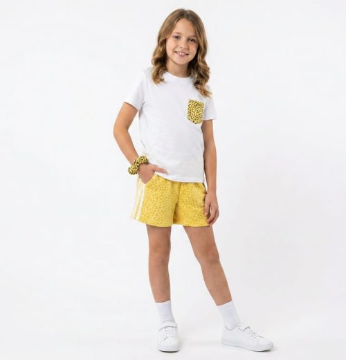 Girls Two Piece Leopard Print Pocket Short Set (4-14Y)