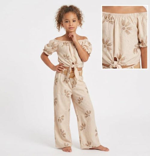 Girls Two Piece Floral Embroidery with Belt Set (4-14Y)