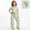JK5 FLORAL GREEN Girls Two Piece Floral Embroidery with Belt Set (4-14Y)