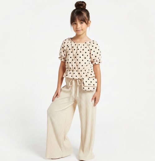 Girls Two Piece Polka Dot Top with Purse Set (4-14Y)
