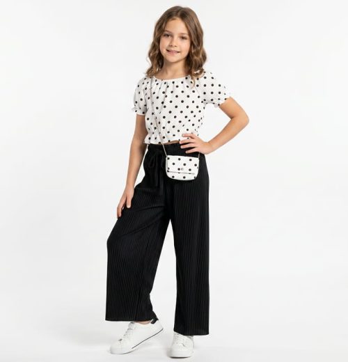 Girls Two Piece Polka Dot Top with Purse Set (4-14Y)