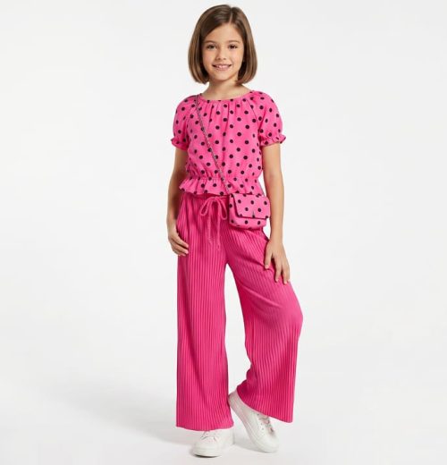 Girls Two Piece Polka Dot Top with Purse Set (4-14Y)