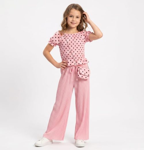 Girls Two Piece Polka Dot Top with Purse Set (4-14Y)