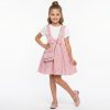 JK9 Cotton bow with purse pink Girls Ruffled Straps & Bow Chikankari-Embroidered Cotton Dress with Purse (4-14Y)