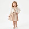 JKO1 CARDIGAN COTTON BEIGE Girls Cotton Frilly Neck Collar Dress with Cardigan & Hair Band (2-5Y)