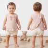 JKOO2 COTTON SHORT SET PINK Baby Girls Frilly & Pastel Bow Cotton Top & Shorts Set (6-24M)