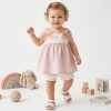 JKOO3 COTTON DRESS 2P PINK Baby Girls Ruffle Details & Pastel Bows Cotton Dress Set (6-24M)