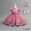 VA1480 pink Baby Girls Three Piece Floral Embroidered and Fluffy sleeves Party Dress with Headband & Shoes (6-24M)