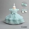 VA1801 green Baby Girls Three Piece Frilly & Embroidered Party Dress with Headband & Shoes (6-24M)