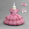 VH155 Bean Pink Baby Girls Three Piece Sequin Party Dress with Headband & Shoes (6-24M)