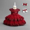 VH155 Maroon Baby Girls Three Piece Sequin Party Dress with Headband & Shoes (6-24M)