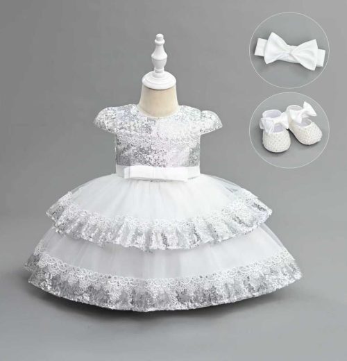 Baby Girls Three Piece Sequin Party Dress with Headband & Shoes (6-24M)