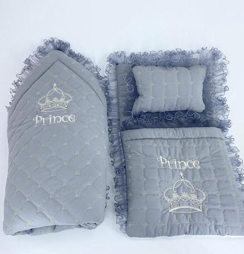 3pc 'My Prince' Quilted Swaddle, Pillow & Blanket Set