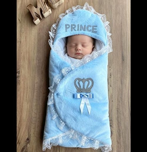 Baby Boys Crown Diamante Swaddle Blanket