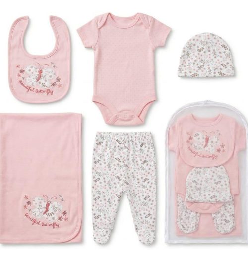 Baby Girls 5 Piece Butterfly Gift Set with Hat, Bib & Blanket Bib (NB-6M)