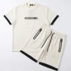 cream 004 Boys Two Piece Zip T Shirt & Shorts Set (2-14Y)
